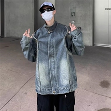 春秋美式高街复古拼接牛仔外套男女款做旧工装痞帅夹克JK867-P72，男装工装外套，星座208-5