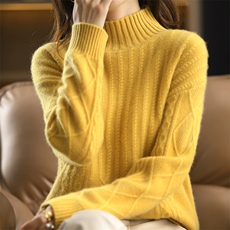 25秋冬新款100%纯羊毛衫女加厚半高领长袖套头毛衣时尚麻花羊绒衫，女装羊毛衫，迅太羊绒