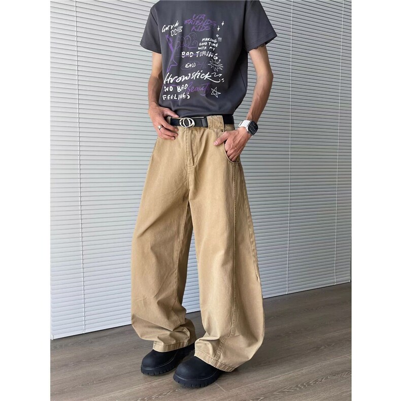 美式复古卡其直筒工装裤高级感宽松立体线条感显瘦裤子K6239-P51，男装工装外套，星座412-3