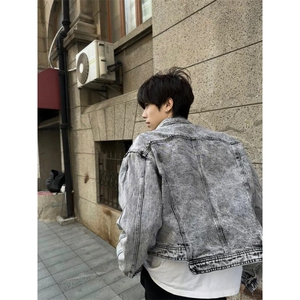 JK8352LL-特P80  Cleanfit烟灰色短款牛仔外套男美式工装夹克图片