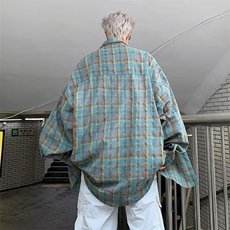 格子衬衫男女同款ins潮牌宽松痞帅长袖格纹衬衣HC126P38，男装衬衫，星座1116-2