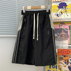夏款男短裤速干裤工装拉链三条杠条纹拼接五分裤马裤D101 P33图片