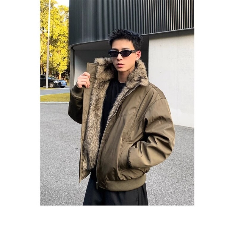 座山雕解构棉衣冬季加厚保暖毛领夹棉棉服外套 -MY6026-P105图片