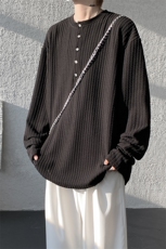 肌理感条纹长袖T恤大码纯色简约打底衫亨利领内搭上衣LT1002特P32，男装T恤，电商B215