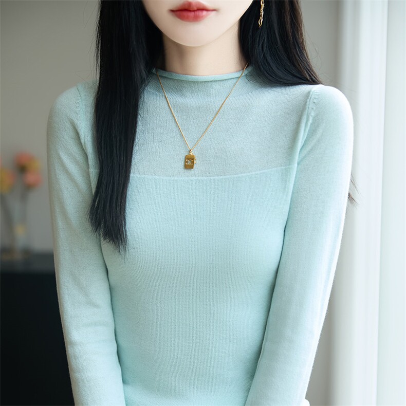 新款纯色圆领针织长袖套头上衣女时尚休闲,针织衫/毛衣,皓宇羊绒