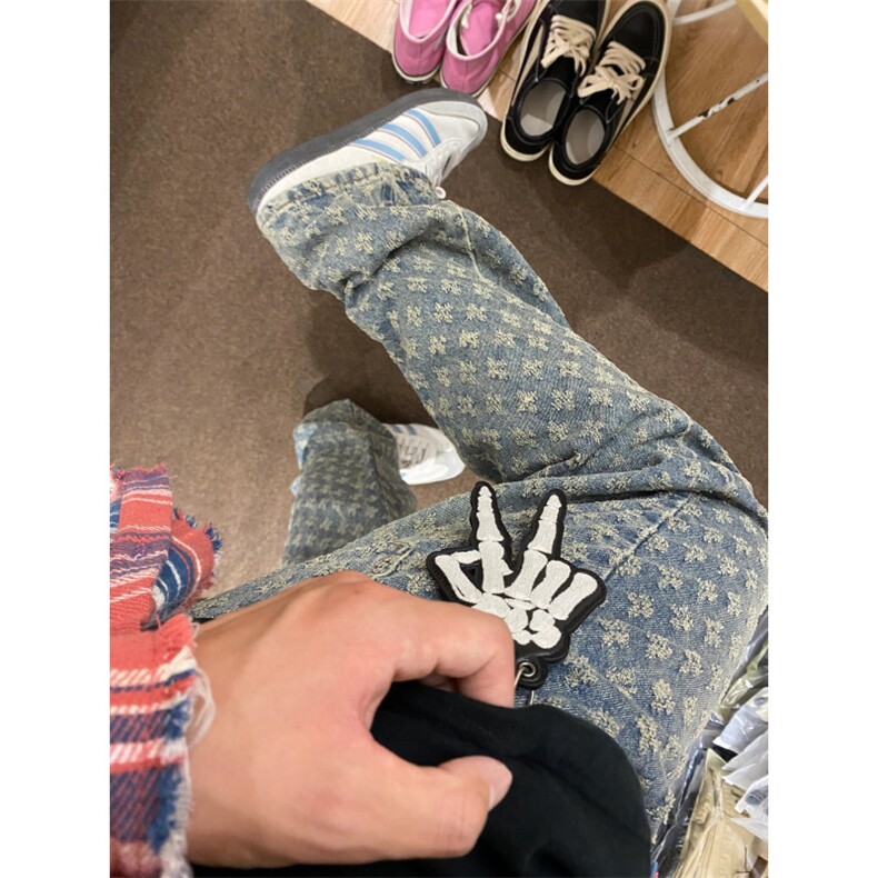 小碎花牛仔裤男款炸街痞帅美式直筒裤KZT63-P45,男装牛仔裤,星座1007（原301D）