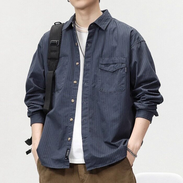 1506/Q3850/P42高端轻熟风休闲衬衫轻商务条纹宽松工装长袖衬衣男,男装衬衫,星座1506