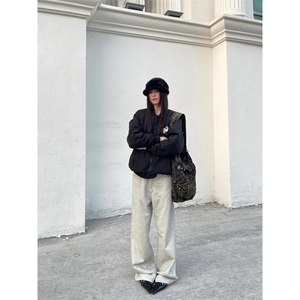 复古做旧纯棉做旧牛仔裤牛仔裤男宽松阔腿裤设计感裤子 N1006图片