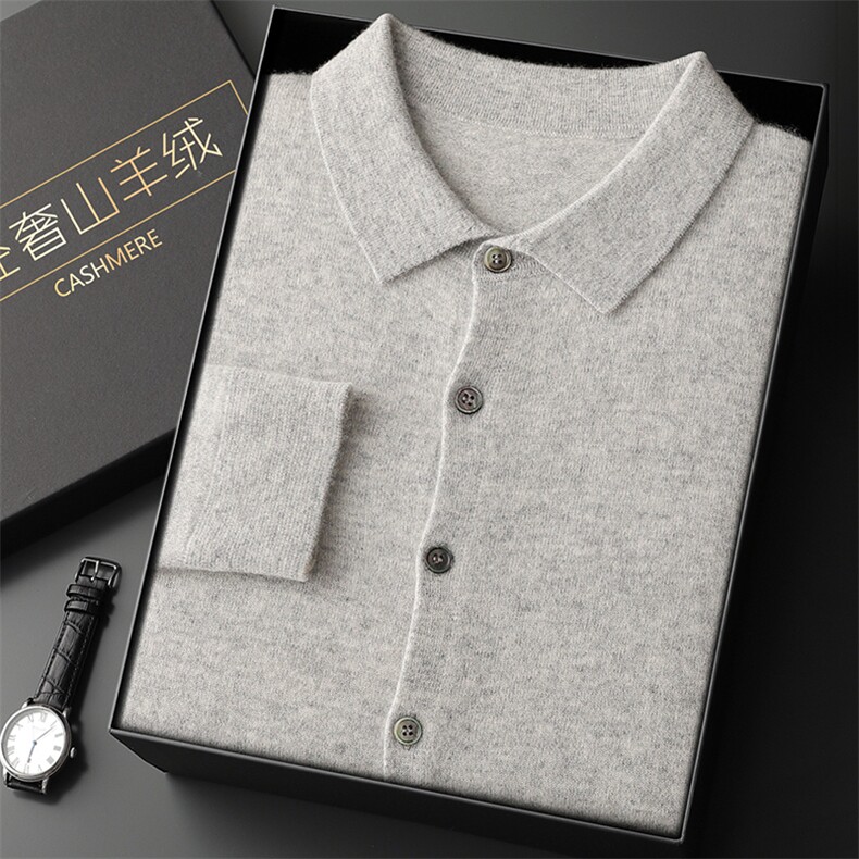 2025年秋季新款百搭男士加密加厚衬衫领系扣开衫，男装羊绒套衫，九爵羊绒
