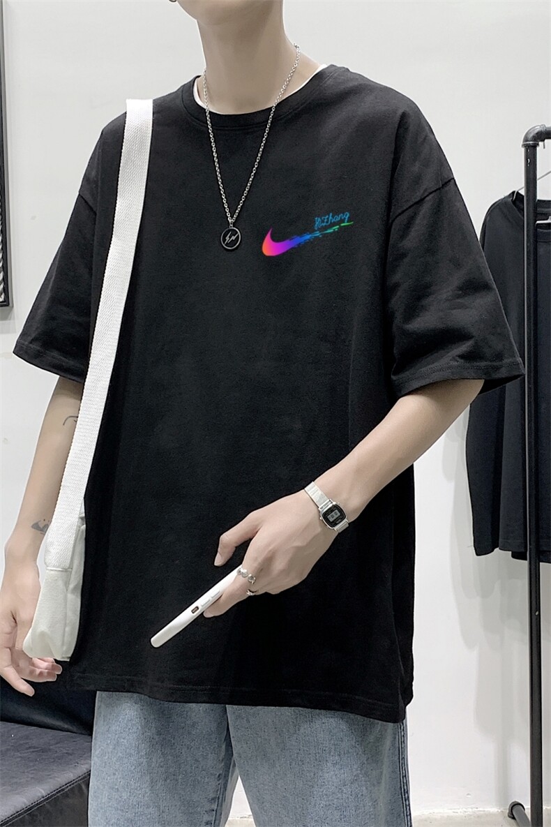 T2227P25港风室内短袖男纯棉港风潮拒绝喝酒印花宽松情侣装T恤,男装T恤,星座510A-1