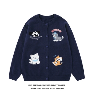 美式趣味卡通提花开衫毛衣外套设计感情侣针织衫 1015-M350-P85图片