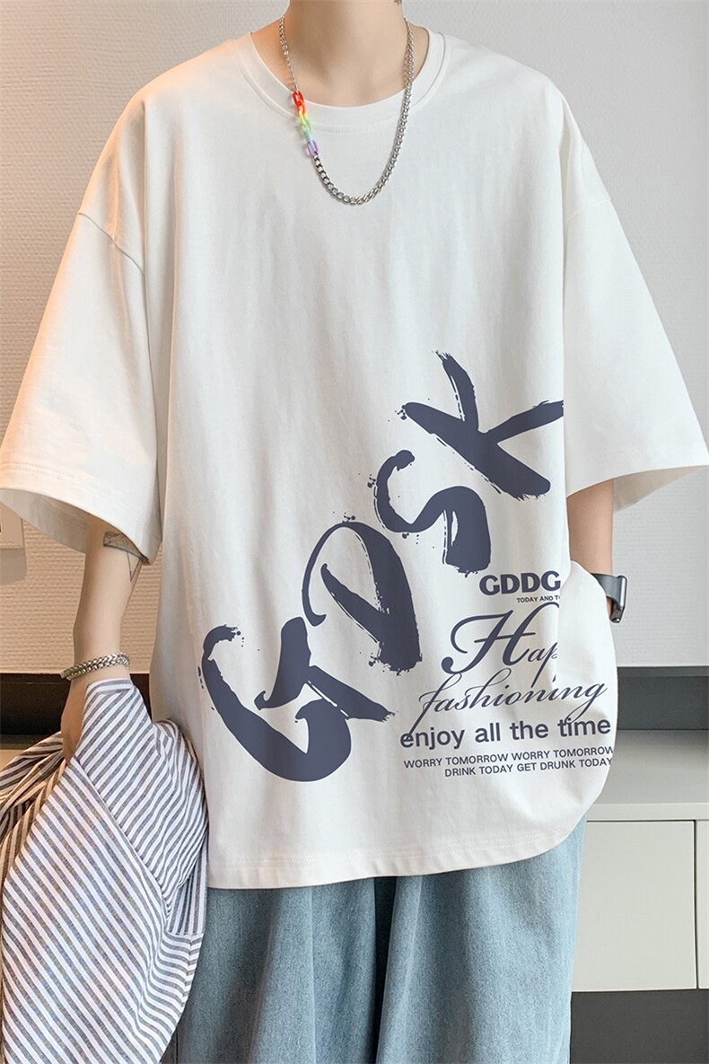 已注册/夏季重磅内景纯棉印花宽松短袖T恤男圆领体恤衫DT9688/P25,男装T恤,电商B316