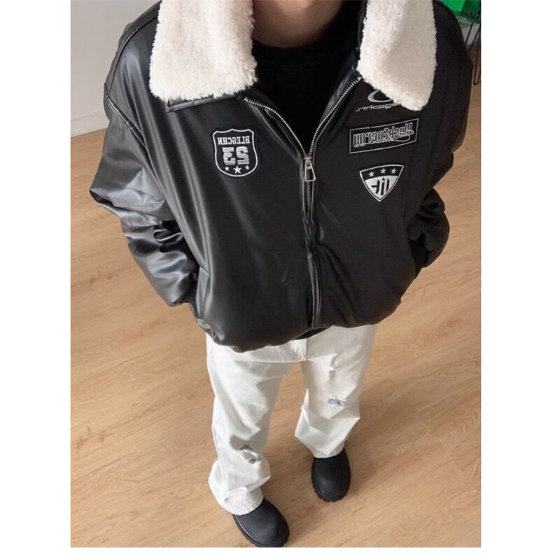 【有货】DM68-P93黑色机车服皮衣外套秋冬加厚复古pu皮棒球服夹克,男装夹克,星座603-2