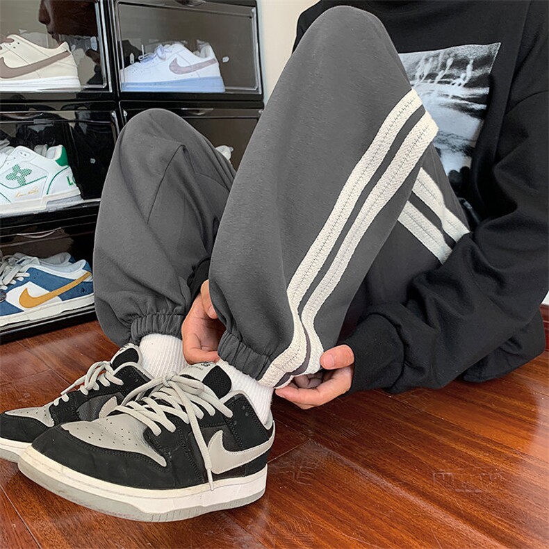 港风条纹休闲裤男包边包条宽松大码束脚卫裤KP701P35,男装休闲裤,星座1204-3