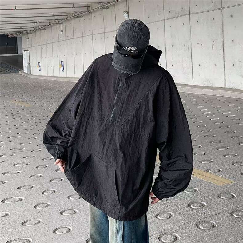 夏季防晒衣男半拉链连帽宽松休闲防晒服户外透气外套W5771-P36,男装防晒衣,星座412-2