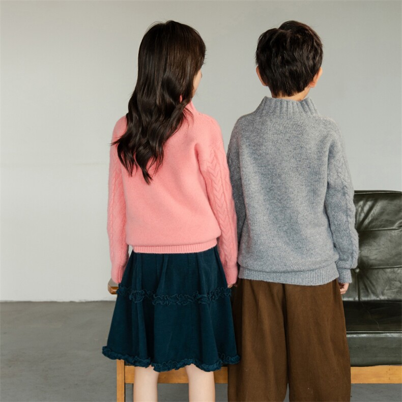 2025秋冬新半高领儿童加厚纯羊毛衫男女童简约百搭保暖毛衣童装,童装儿童羊毛衫,暖钟情羊绒