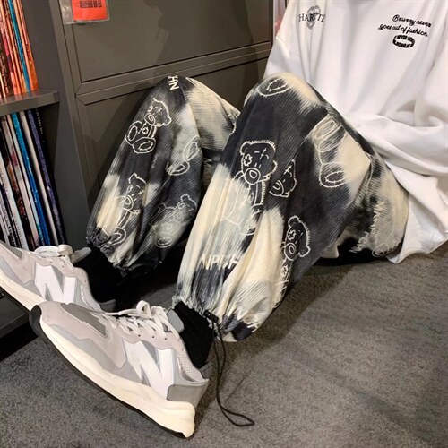 扎染灯芯绒小熊欧美嘻哈裤子灯芯绒裤K1935P33，男装休闲裤，星座1116-2