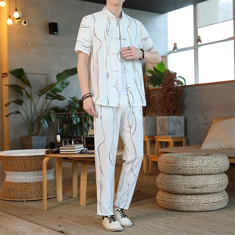 男士夏季风汉服棉麻透气舒适复古开衫唐装两件套HO6930-P65,男装民族服装,星座1105-3