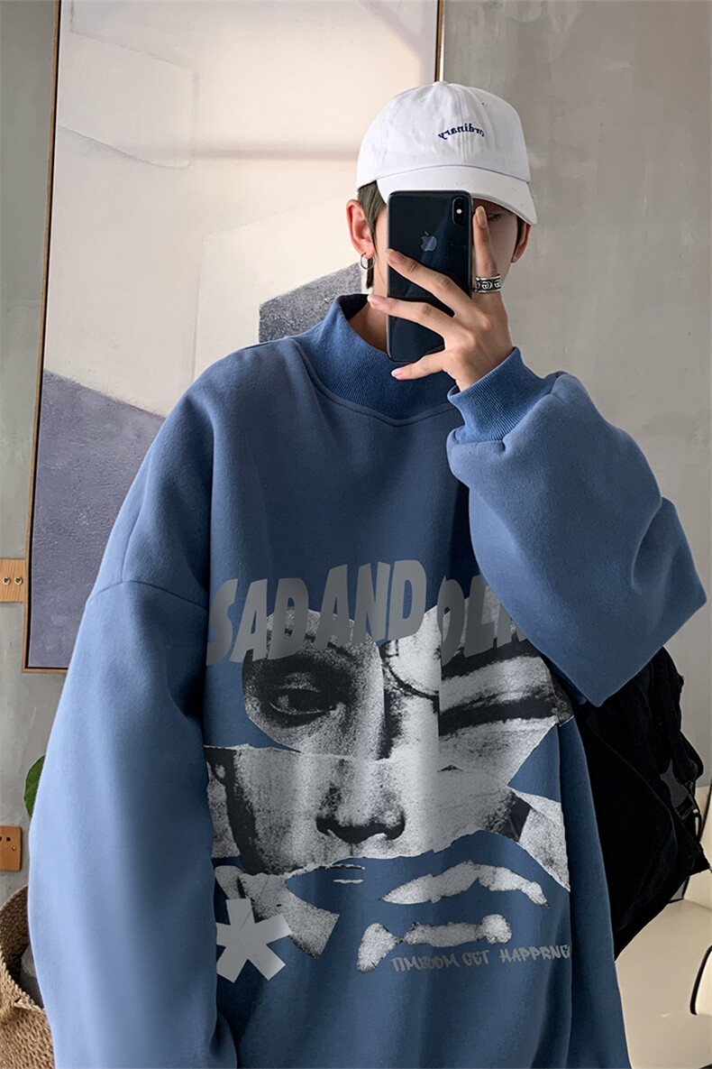 加绒加厚高领卫衣抽象印花落肩袖情侣款打底衫男XZ514-2-G81-P48,男装T恤,星座514-2(原B239)
