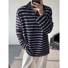 8XL-M条纹定律polo衫男翻领长袖t恤大版宽松上衣CX3011-P39，男装T恤，电商D206-1