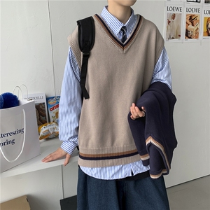秋冬港风加厚针织衫V领毛衣马甲背心JKDK学院风制服男女 W09/P55图片