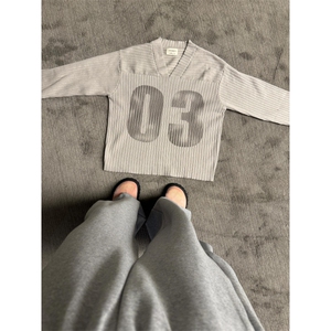 25M10-P60 秋冬美式潮流男女套头针织衫V领毛衣休闲百搭打底衫图片