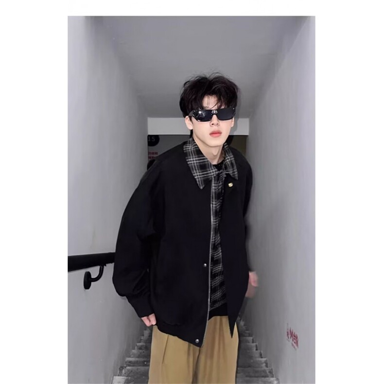 J9984-P70美式复古vintage假两件翻领短款棒球服夹克,男装夹克,星座617A-2