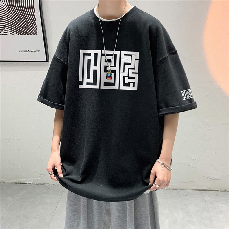 200g抖音质量夏季新款短袖T恤美式复古街头五分袖T6001P28控45,男装T恤,电商A268A
