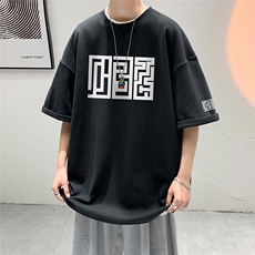 200g抖音质量夏季新款短袖T恤美式复古街头五分袖T6001P28控45，男装T恤，电商A268A