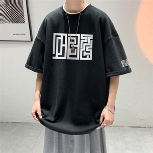 200g 抖音质量夏季新款短袖T恤美式复古街头五分袖 T6001 P28控45图片
