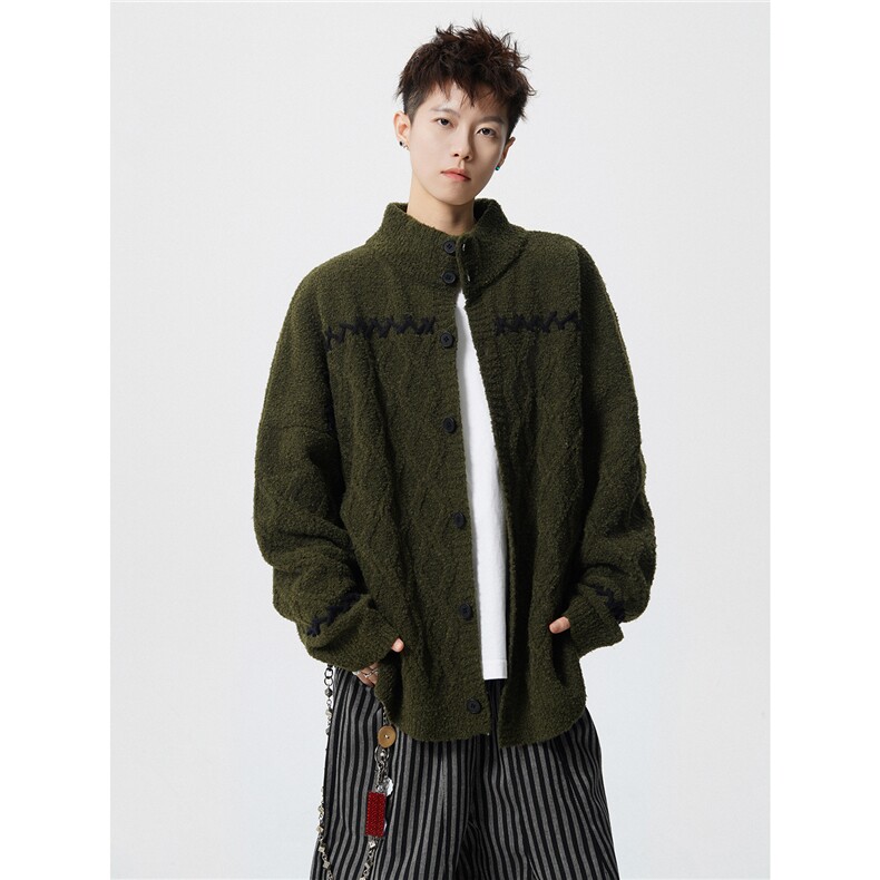 MY60416-P78特大码美式复古慵懒格菱针织外套，女装短外套，电商D232