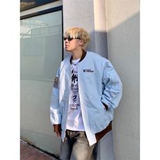 W10236-P65网图现货美式字母刺绣宽松新中式外套夹克棒球飞行服，男装夹克，星座1608