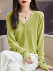 单排扣外套春秋v领新款宽松针织衫上衣长袖百搭开衫，女装针织衫/毛衣，戎洋