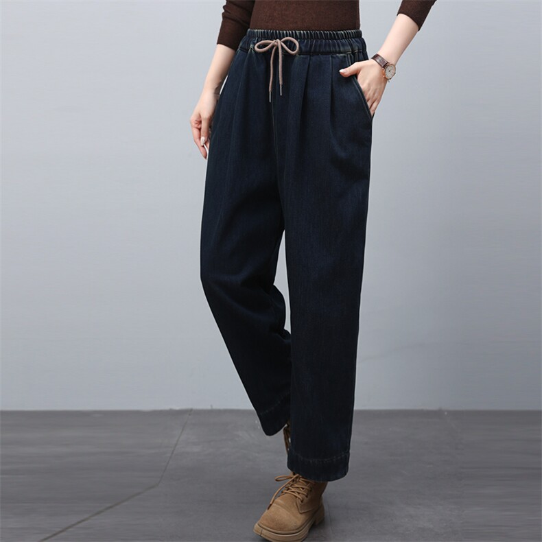 2024年冬季新款女宽松加绒休闲牛仔裤，女装牛仔裤，悦见她