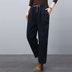 2024年冬季新款女宽松加绒休闲牛仔裤，女装牛仔裤，悦见她