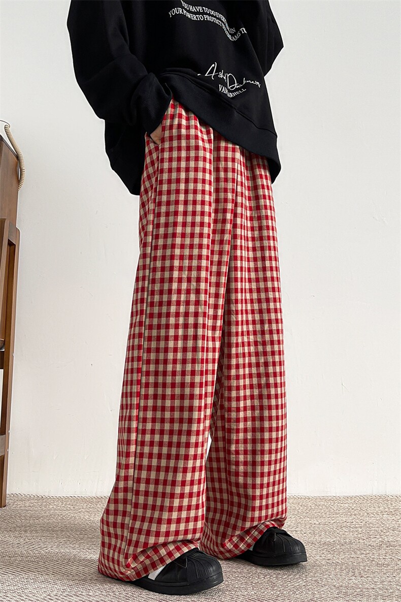 8XL-M大码复古格子直通休闲裤子男秋冬款宽松阔腿长裤K998P55控78,男装休闲裤,电商D206-1