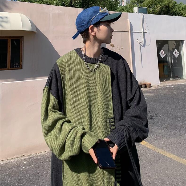 美式复古拼接撞色毛衣男冬季小众设计感慵懒风针织衫MY9112-P48,男装针织衫/毛衣,星座1109-3