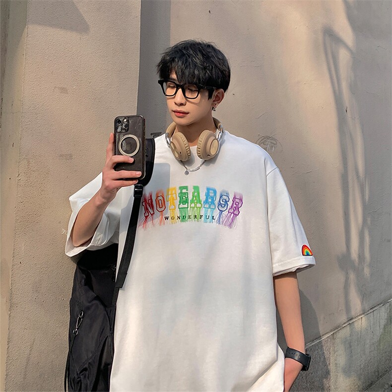 2024夏新款 港风 个性字母印花宽松圆领短袖T恤上衣 T2218-P50图片