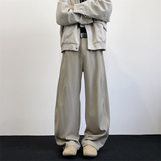 高级感褶皱弯刀小西裤男女美式新款阔腿宽松垂感休闲裤YZ336-P45，男装西裤，星座509