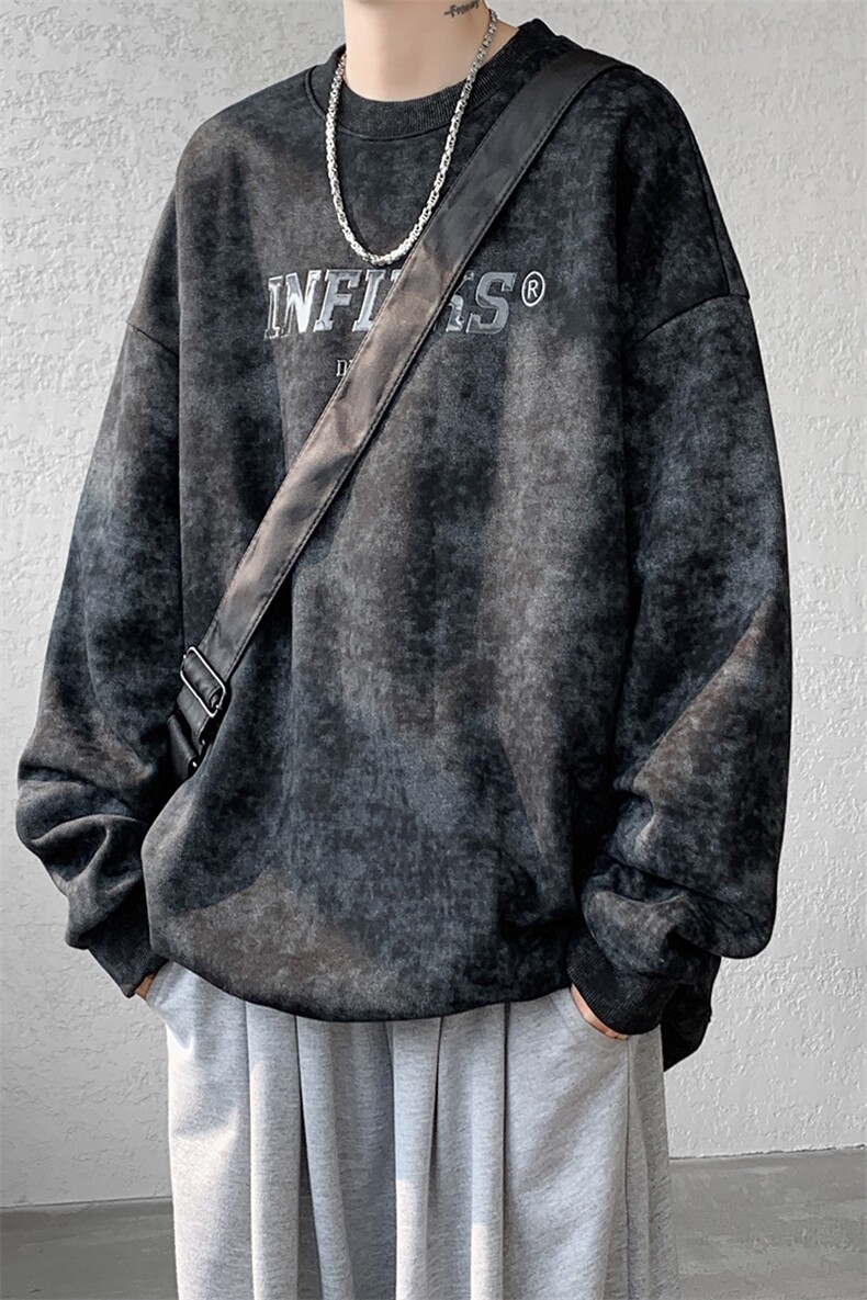 现货WY10086-P52加绒P62新款美式扎染宽松圆领情侣高质量卫衣,男装卫衣,电商A059