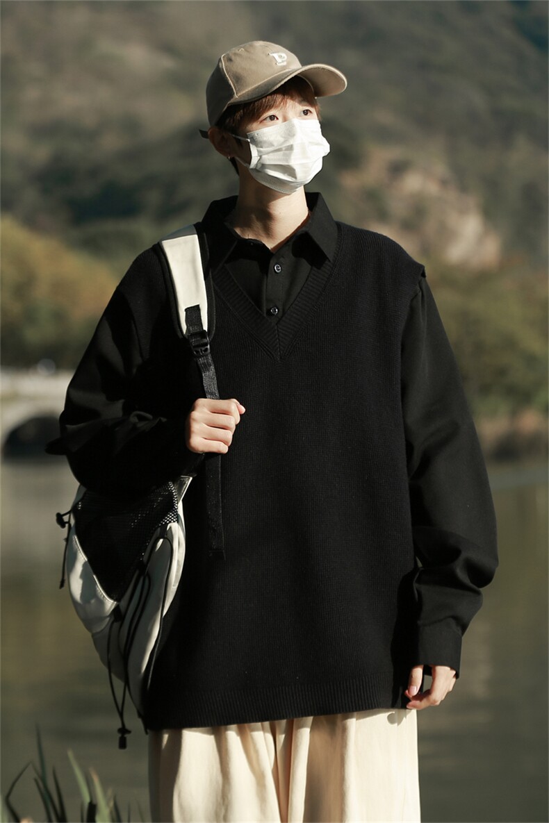 假两件长袖衬衫毛衣男士秋冬新款慵懒风针织衫潮流百搭套头毛线衣,男装针织衫/毛衣,星座505-2（原电商A260-1)