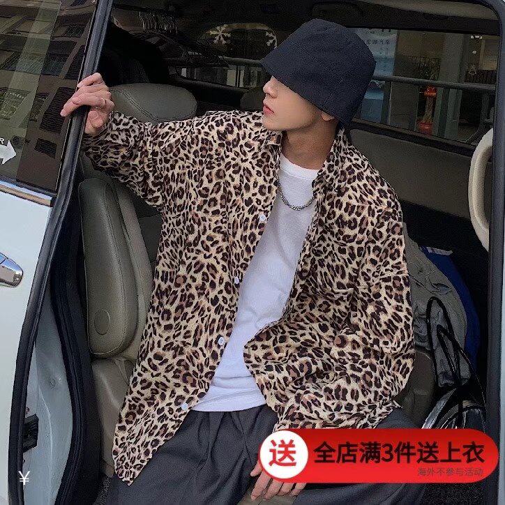 C173-P28暗黑系豹纹衬衫男韩版潮流设计感上衣春夏季ins潮牌，男装衬衫，电商B323A
