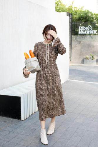 加绒碎花连衣裙,女装连衣裙,兰·米其