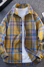 红格子衬衫男款春秋季美式复古慵懒风潮牌长袖衬衣服休闲百搭外套，男装衬衫，电商A007