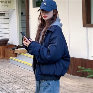 美式高街复古老钱风薄款夹克冲锋衣男女纯色休闲宽松boxy飞行外套图片