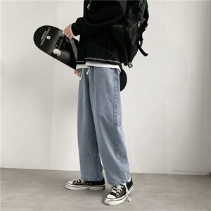 港风抽绳纯色直筒牛仔裤男潮流百搭宽松休闲裤帅气长裤291-p33,男装牛仔裤,星座1008-2