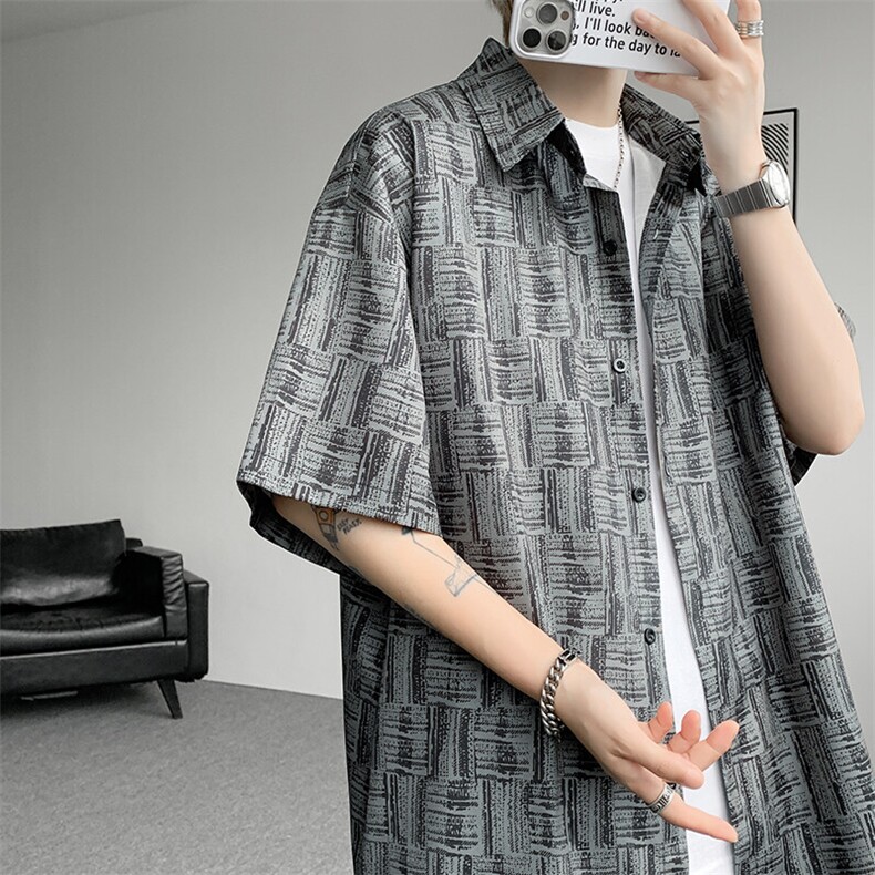 8XL-M花衬衫男款短袖夏季冰丝薄款花衬衣大码寸衫外套DC28013P38，男装衬衫，电商B312