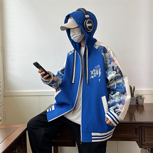 拼接连帽夹克2024秋季宽松炸街外套潮牌痞帅外套A436-23306-P75