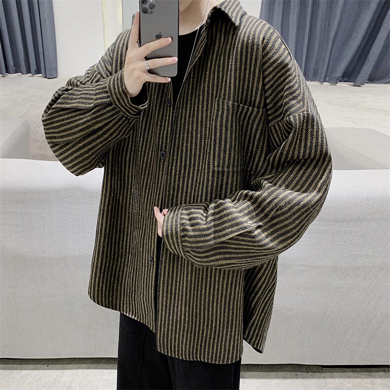 秋季加厚衬衫男加肥加大码宽松毛呢外套胖子潮流衬衣男装DX126P60图片