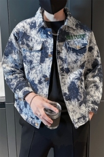 春秋新款牛仔夹克男高端扎染潮牌翻领短款工装上衣外套JK05-P98，男装夹克，电商D323（原B261）